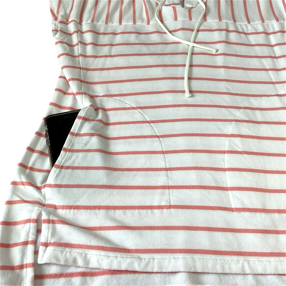 Talbots XSm Orange White Striped Hoodie French Pockets Drawstring Very Soft - Picture 8 of 10
